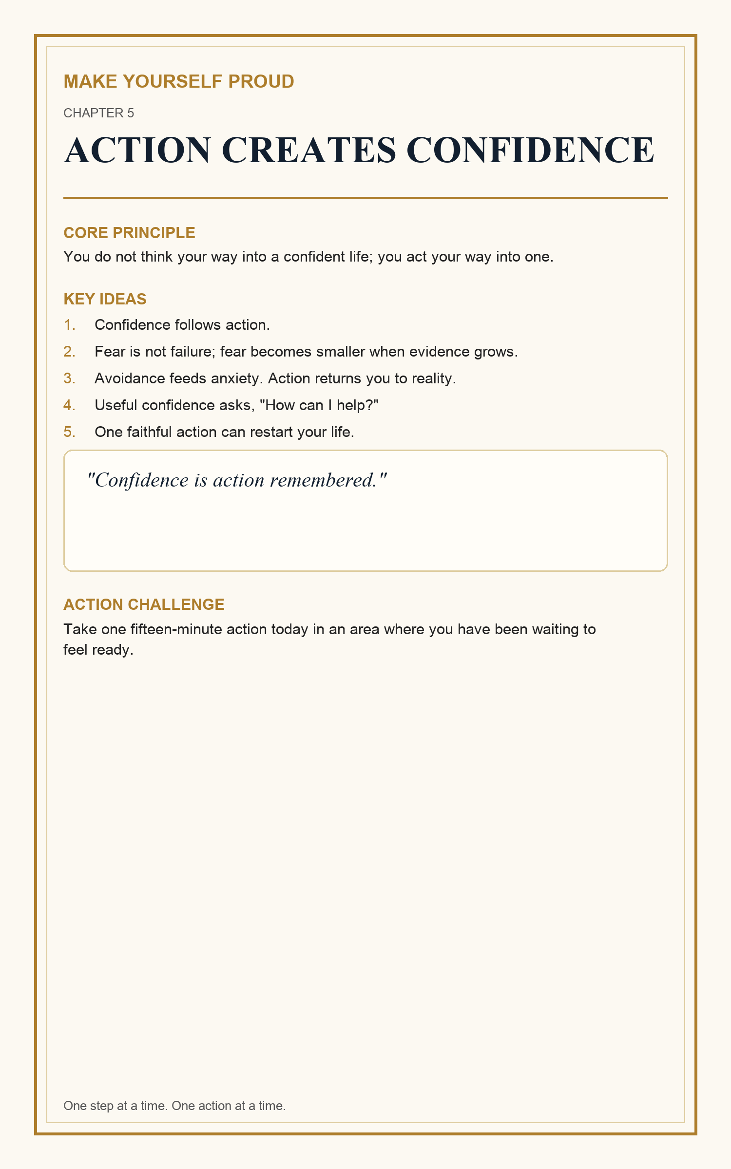 Make Yourself Proud infographic about action creating confidence.