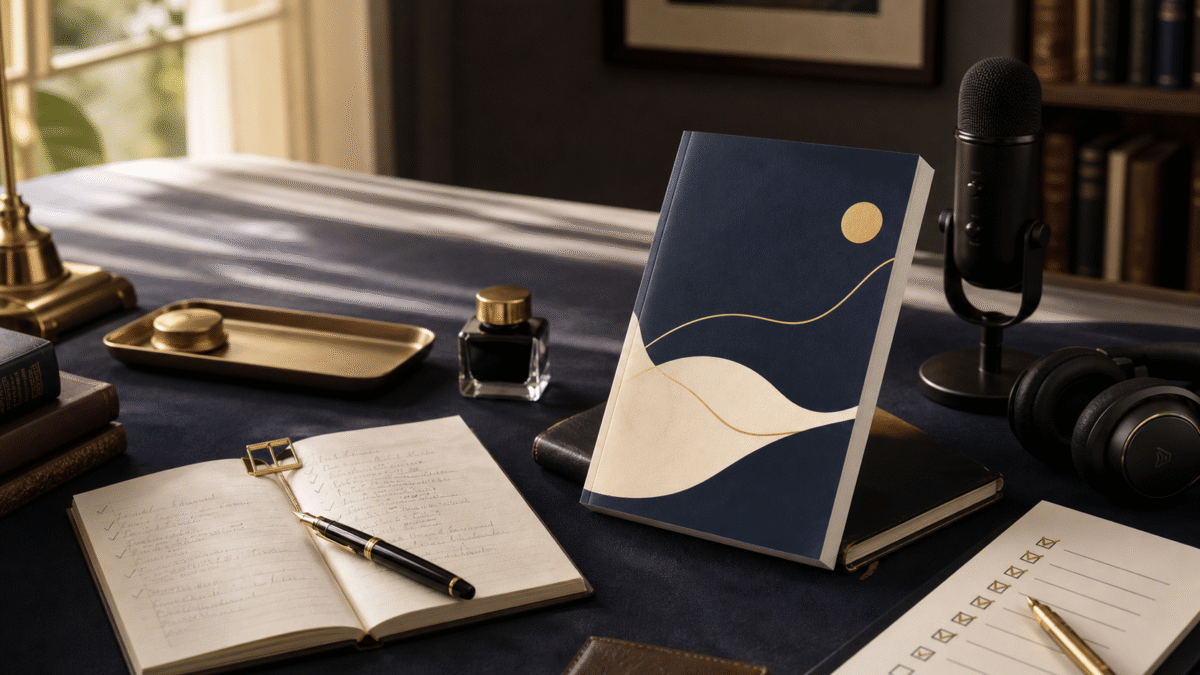 Editorial release image for Make Yourself Proud with book, microphone, headphones, and evidence notes.